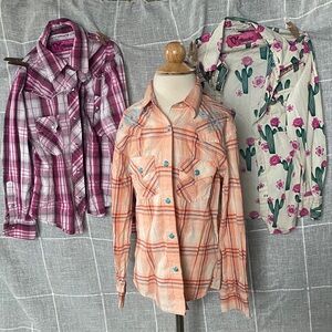 Wrangler and Cowgirl Hardware Kids Button Down Shirts - Pink, Orange, White